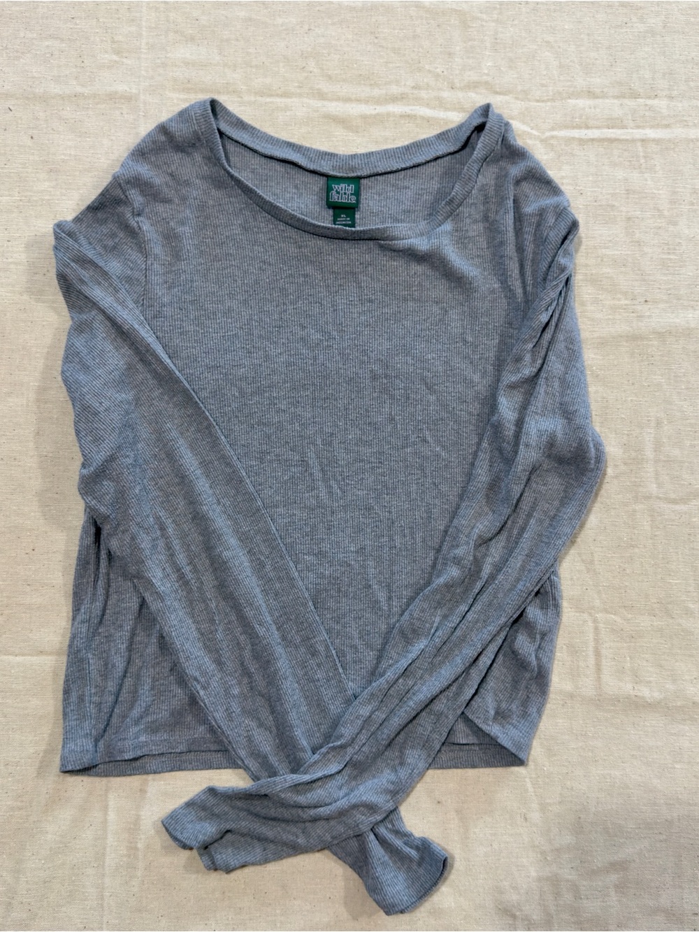 wild fable Gray Ribbed Long-Sleeve Tee